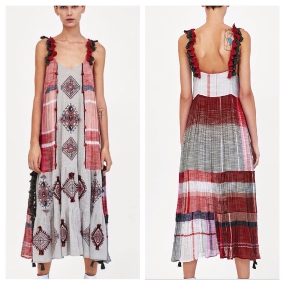 Zara Dresses & Skirts - Zara embroidered boho maxi dress with tassels
